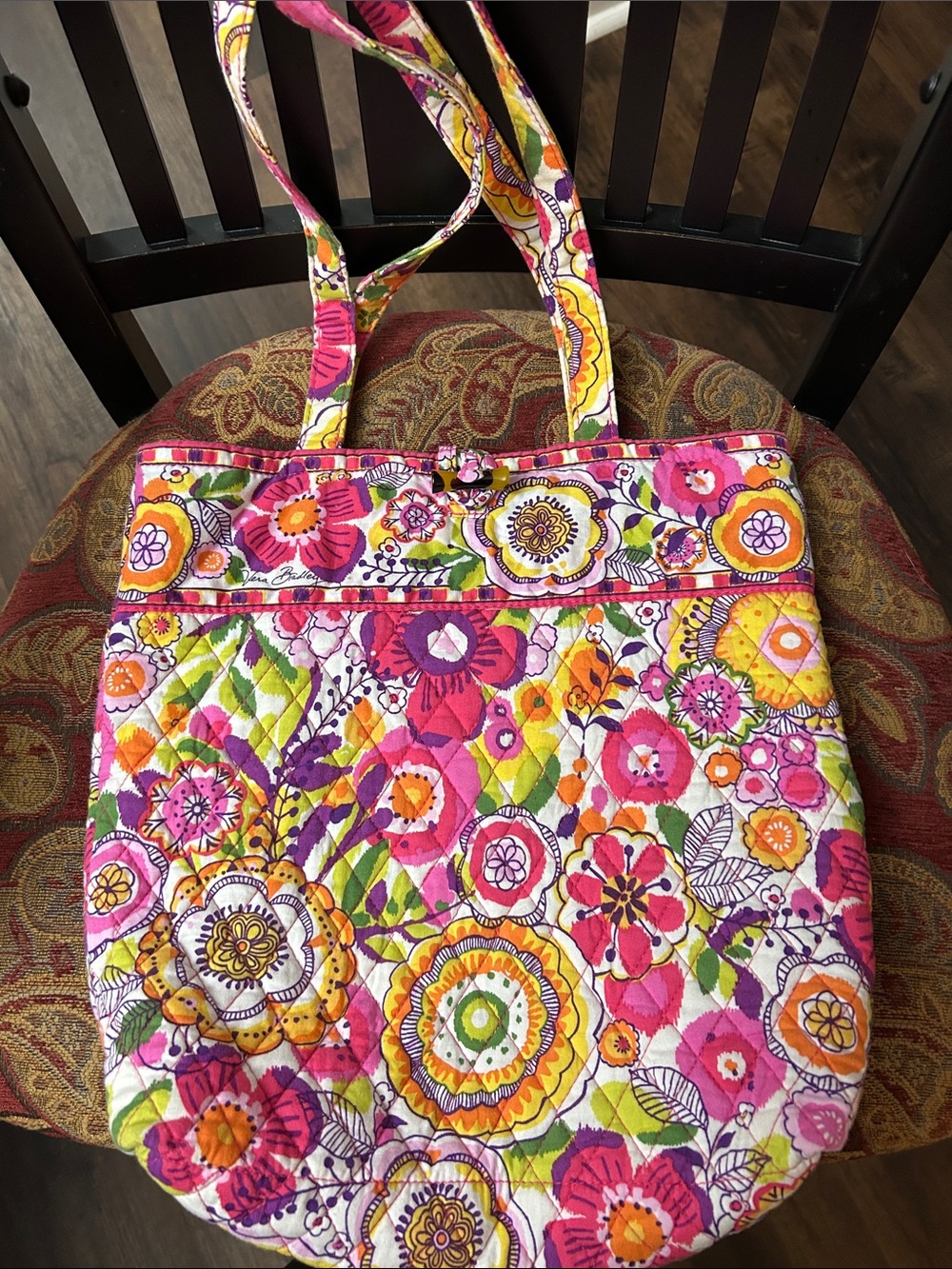 Vera Bradley Quilted Floral Tote in Pink, Yellow, Orange and Green